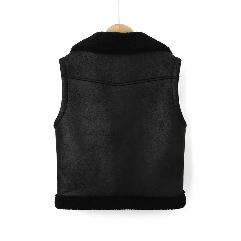 Damen Lederweste mit Teddyfutter und Taillengürtel Nord Taschen