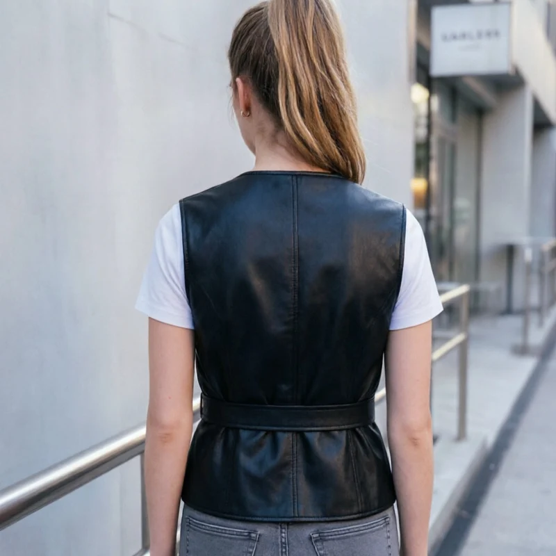 Damen Lederweste mit taillierendem Gürtel Nord Taschen
