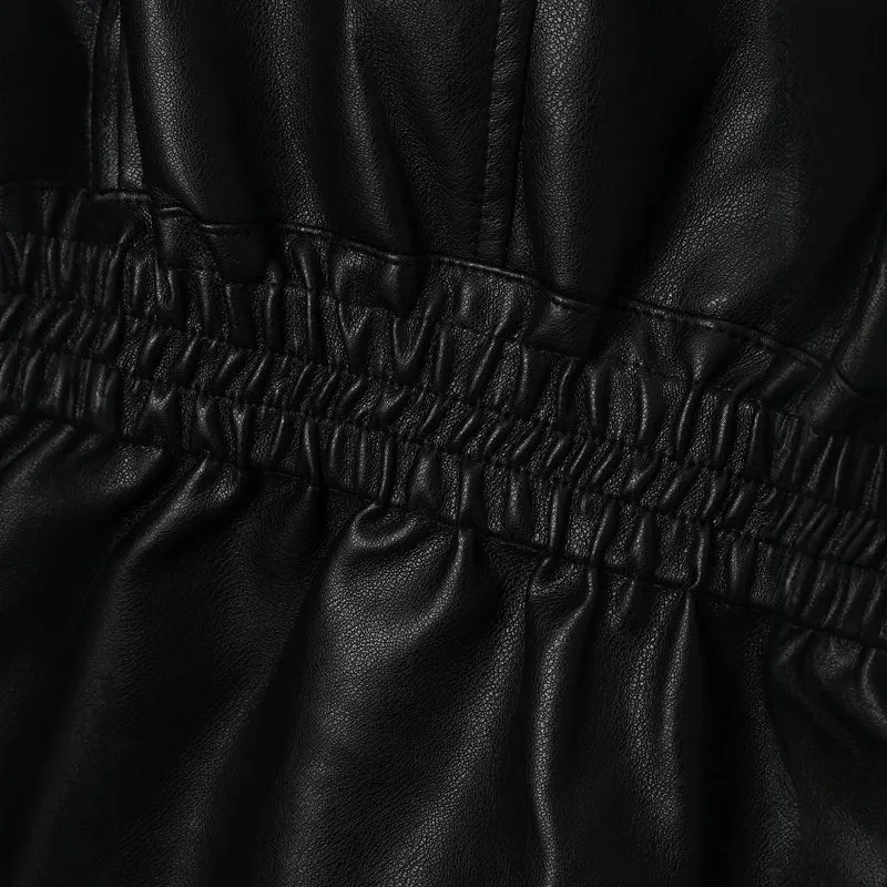 Damen Lederjacke mit weitem Schalkragen, geraffter Taillenpartie und Ballonärmeln Nord Taschen