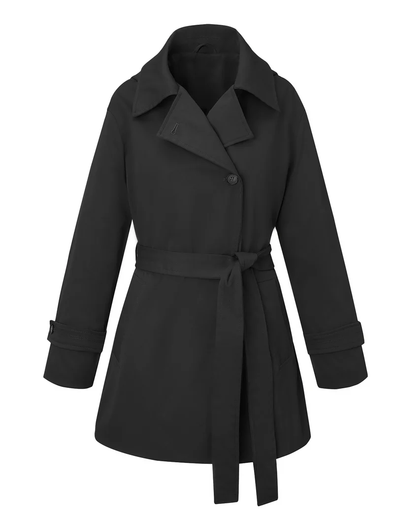 Damen Kurztrenchcoat mit tailliertem Bindegürtel und weitem Revers Nord Taschen