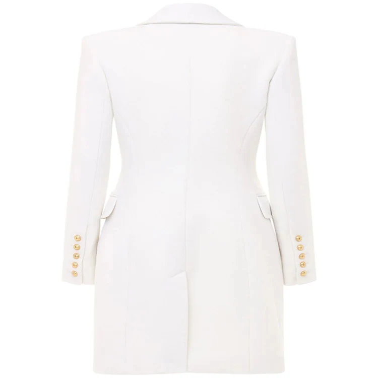 Damen Schmalgeschnittener Zweireihiger Wollmix-Longcoat mit markanter Schulter und goldenen Zierrundknöpfen Nord Taschen