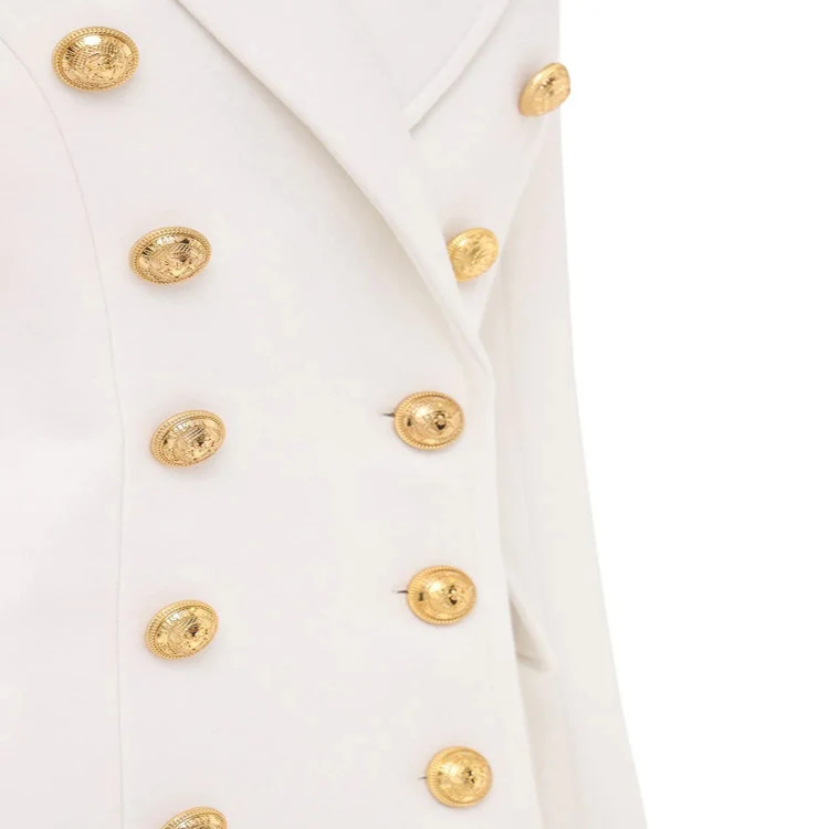 Damen Schmalgeschnittener Zweireihiger Wollmix-Longcoat mit markanter Schulter und goldenen Zierrundknöpfen Nord Taschen
