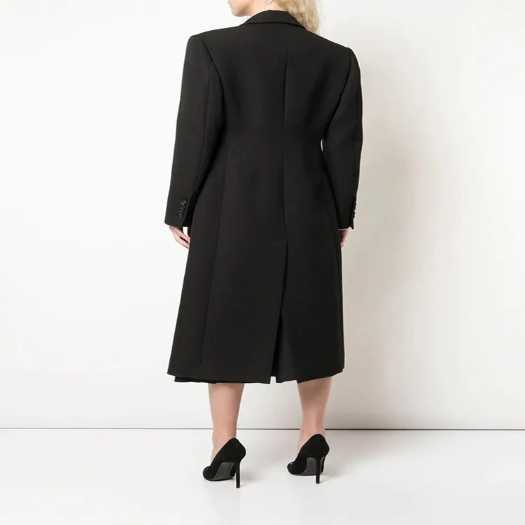 Damen Schmal geschnittener zweireihiger Wollmix‑Longcoat mit markanter Schulter Nord Taschen