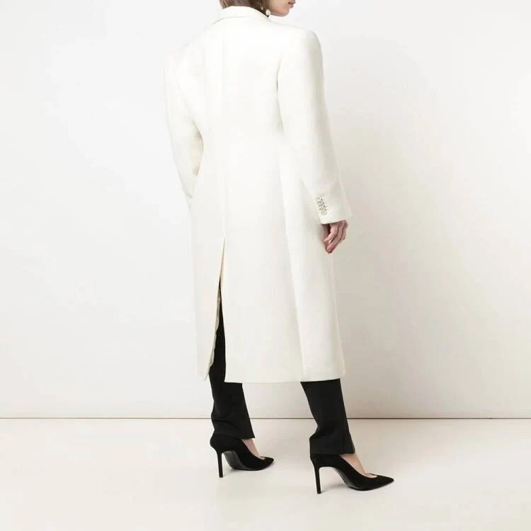 Damen Schmal geschnittener zweireihiger Wollmix‑Longcoat mit markanter Schulter Nord Taschen