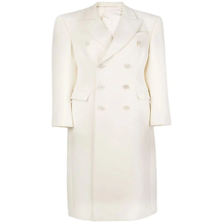 Damen Schmal geschnittener zweireihiger Wollmix‑Longcoat mit markanter Schulter Nord Taschen