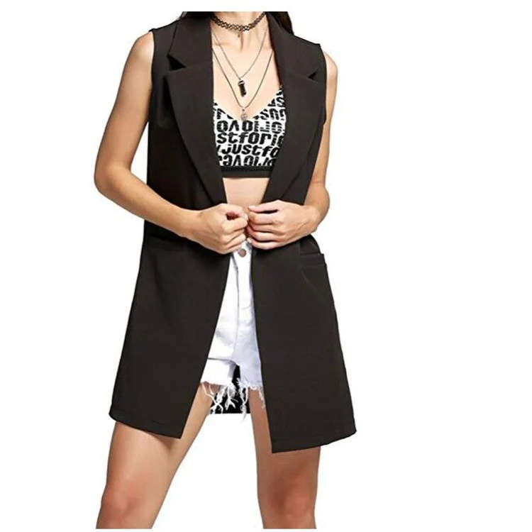 Damen Longweste im Tailoring-Look mit Schalkragen und Eingrifftaschen Nord Taschen
