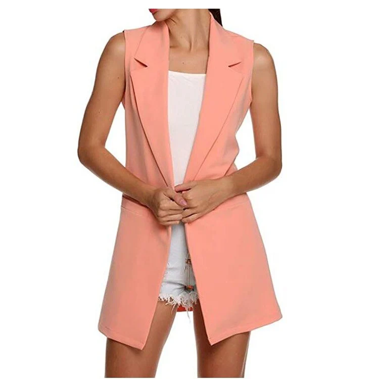 Damen Longweste im Tailoring-Look mit Schalkragen und Eingrifftaschen Nord Taschen