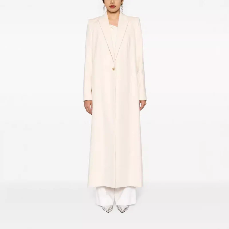 Damen Longline Wollmantel mit Ein-Knopf-Verschluss und tailliertem Revers Nord Taschen