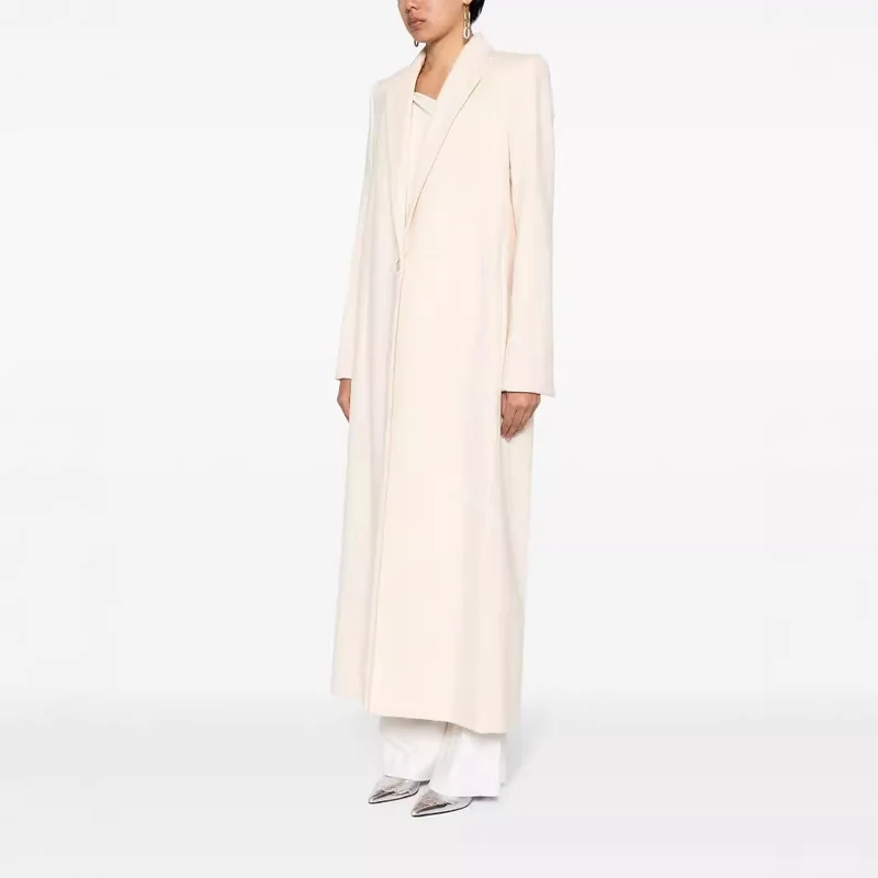 Damen Longline Wollmantel mit Ein-Knopf-Verschluss und tailliertem Revers Nord Taschen