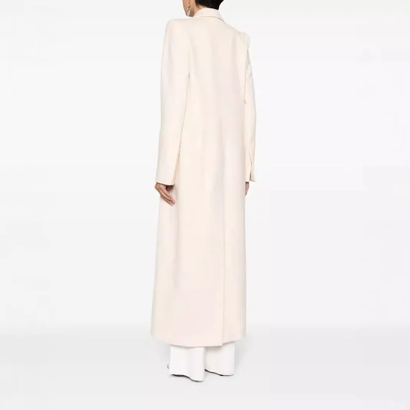 Damen Longline Wollmantel mit Ein-Knopf-Verschluss und tailliertem Revers Nord Taschen