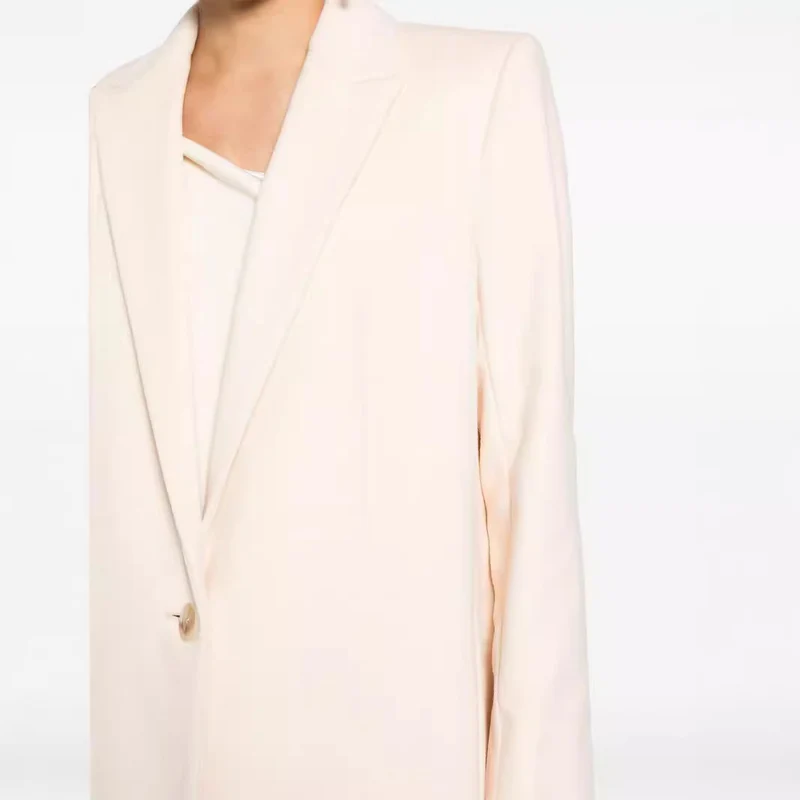 Damen Longline Wollmantel mit Ein-Knopf-Verschluss und tailliertem Revers Nord Taschen