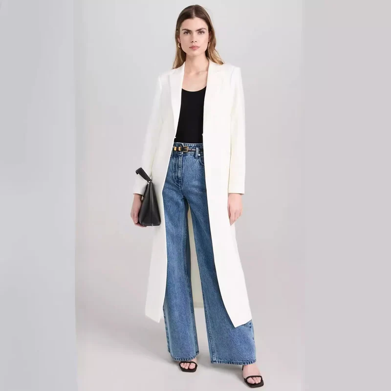 Damen Longline-Mantelblazer mit offenem Frontschlitz und schmaler Silhouette Nord Taschen