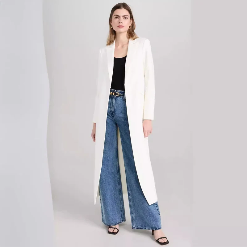 Damen Longline-Mantelblazer mit offenem Frontschlitz und schmaler Silhouette Nord Taschen