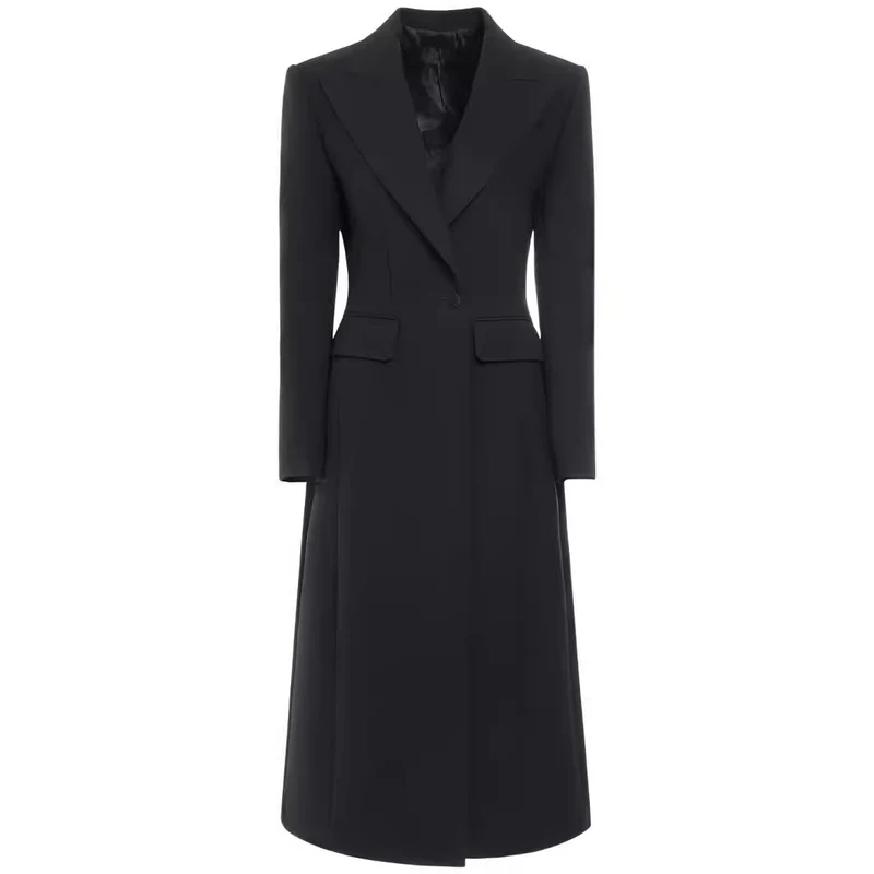 Damen Longline Einreihiger Mantel mit dezenter Taillierung und Spitzrevers Nord Taschen