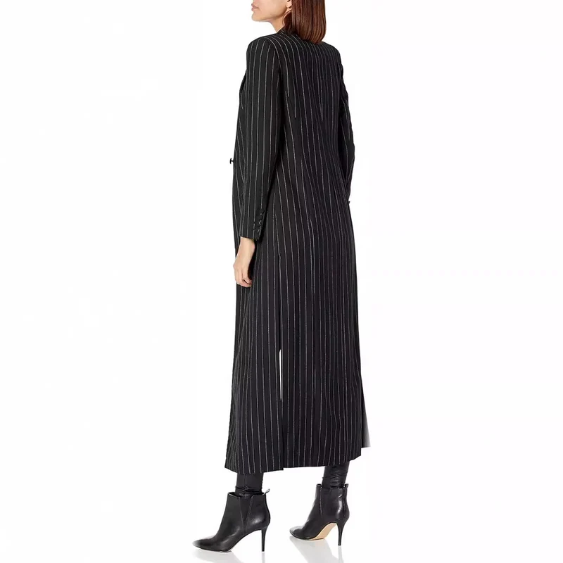 Damen Longline-Blazer-Mantel mit Nadelstreifen, taillierter Silhouette und Pattentaschen Nord Taschen