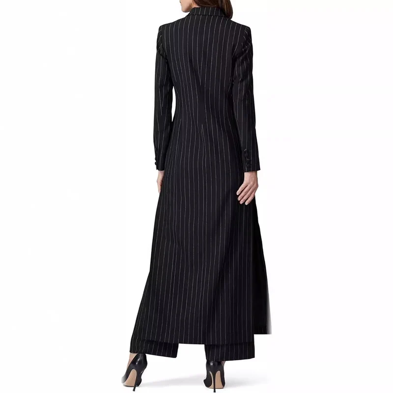 Damen Longline-Blazer-Mantel mit Nadelstreifen, taillierter Silhouette und Pattentaschen Nord Taschen