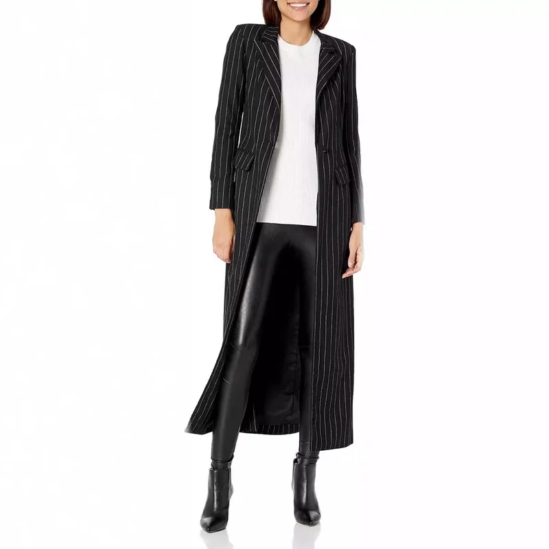 Damen Longline-Blazer-Mantel mit Nadelstreifen, taillierter Silhouette und Pattentaschen Nord Taschen