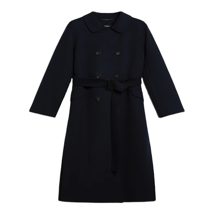 Damen Longcoat im minimalistischen Mantelkleid‑Look mit verdeckter Doppelreihe und Stoffgürtel Nord Taschen