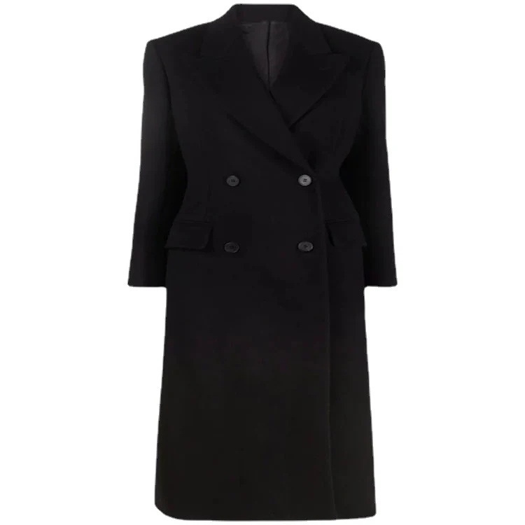 Damen Longcoat im minimalistischen Doppelreiher mit taillierter Silhouette und Pattentaschen Nord Taschen