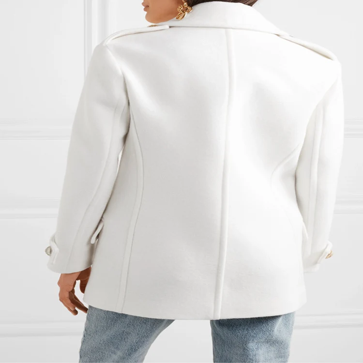 Damen Zweireihiger Kurzmantel im Marine‑Tailoring mit goldenen Zierknöpfen Nord Taschen