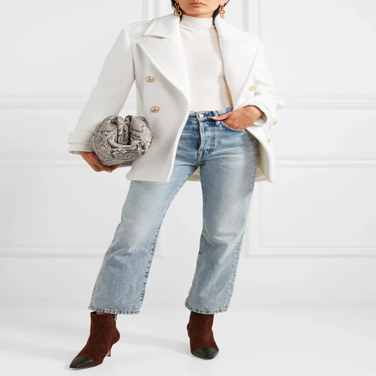Damen Zweireihiger Kurzmantel im Marine‑Tailoring mit goldenen Zierknöpfen Nord Taschen