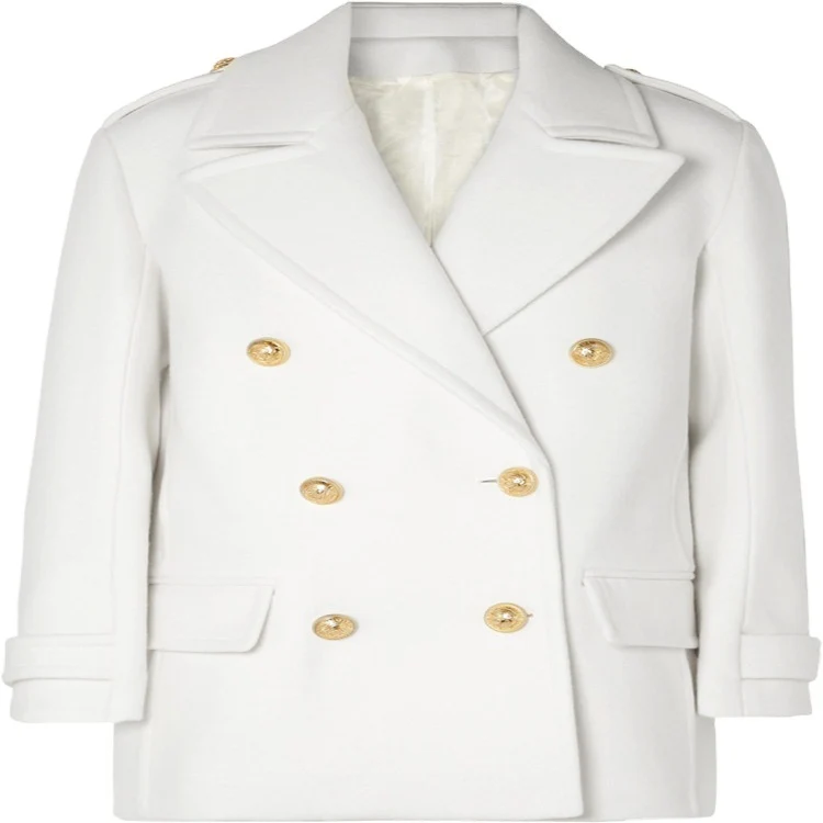 Damen Zweireihiger Kurzmantel im Marine‑Tailoring mit goldenen Zierknöpfen Nord Taschen