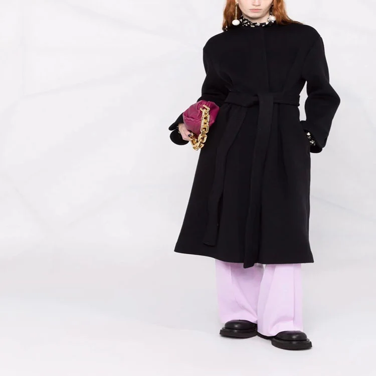 Damen Wollmix-Mantel im Kimono-Schnitt mit Bindegürtel und verdeckter Knopfleiste Nord Taschen