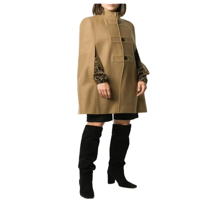 Damen Wollmix‑Cape mit Stehkragen, verdeckten Armöffnungen und puristischem Tailoring Nord Taschen