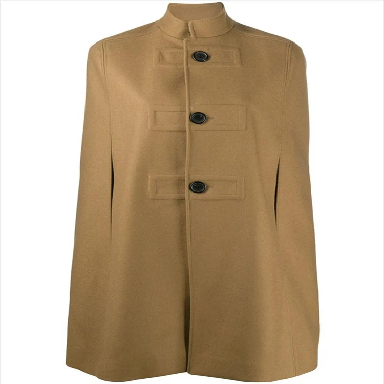 Damen Wollmix‑Cape mit Stehkragen, verdeckten Armöffnungen und puristischem Tailoring Nord Taschen