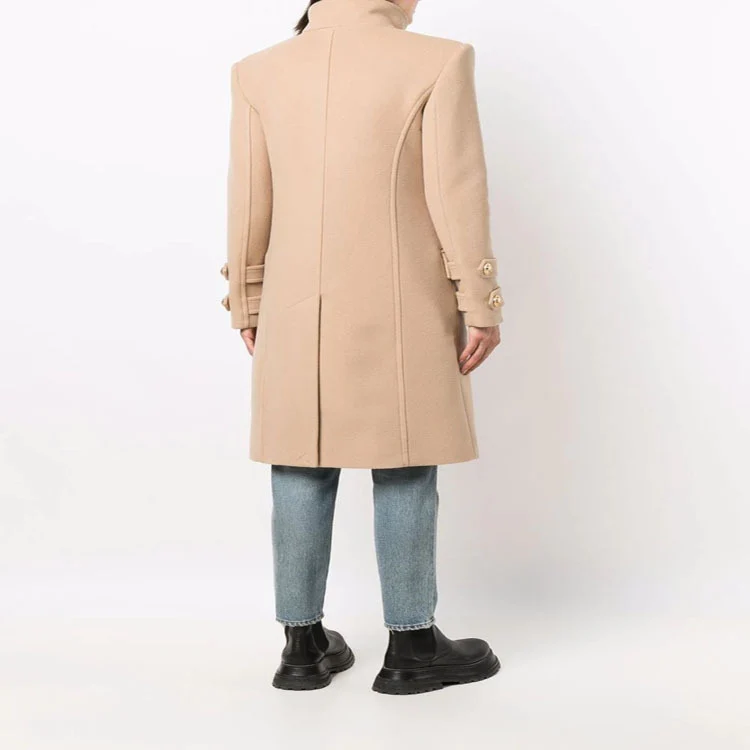 Damen Eleganter Wollmix-Longcoat im Marineinspirierten Doppelreiher mit Oversized-Schalkragen und Zierärmeln Nord Taschen