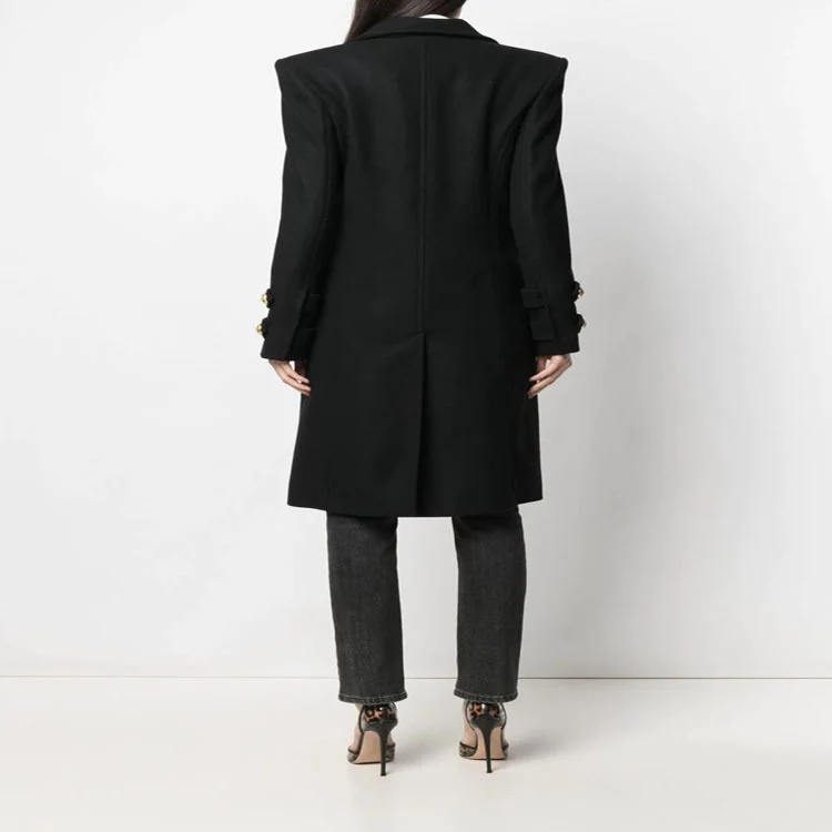 Damen Eleganter Wollmix-Longcoat im Marineinspirierten Doppelreiher mit Oversized-Schalkragen und Zierärmeln Nord Taschen
