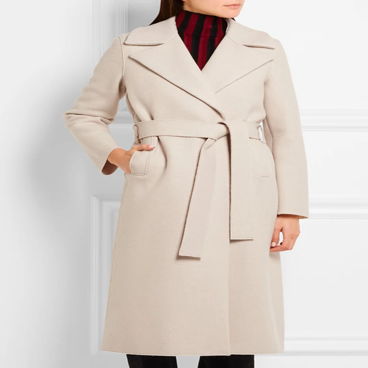 Damen Eleganter Taillierter Mantel im Wickelstil aus Woll-Kaschmir-Mix Nord Taschen