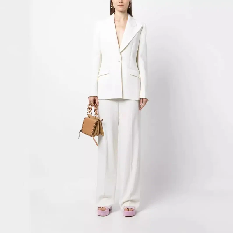 Damen Eleganter Einreihiger Maßgeschneiderter Blazer mit taillierter Schnittführung und weiter Palazzohose Nord Taschen