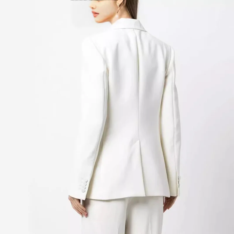 Damen Eleganter Einreihiger Maßgeschneiderter Blazer mit taillierter Schnittführung und weiter Palazzohose Nord Taschen