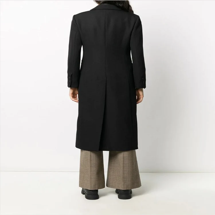 Damen Eleganter Einreihiger Longmantel im Smokingschnitt mit schmalem Revers und Satinbesatz Nord Taschen