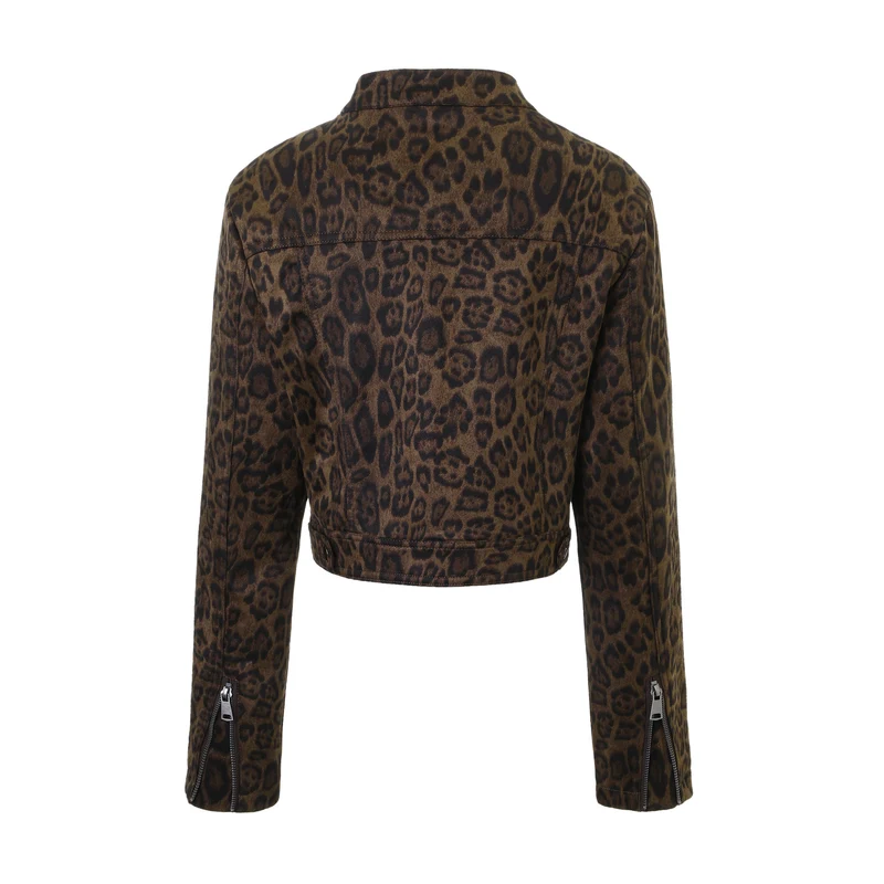 Damen Kurzjacke mit Leopardenmuster und Stehkragen Nord Taschen