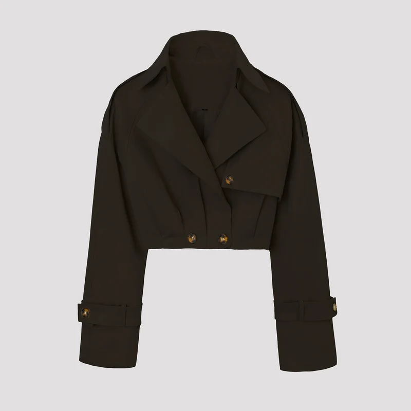 Damen Kurzjacke im Trenchcoat‑Stil mit weitem Revers Nord Taschen