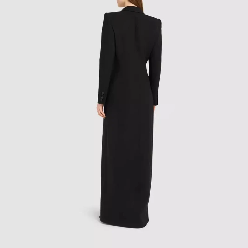 Damen Langes tailliertes Blazerkleid mit tiefem V‑Ausschnitt und strukturierten Schulterpolstern Nord Taschen