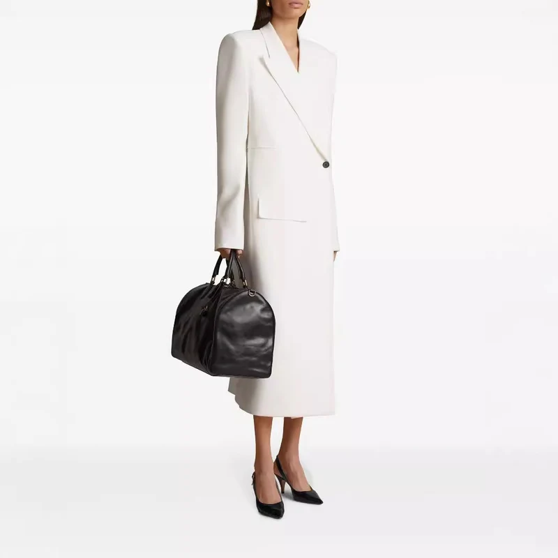 Damen Langes einreihiges Blazerkleid mit schlanker Silhouette und Pattentaschen Nord Taschen