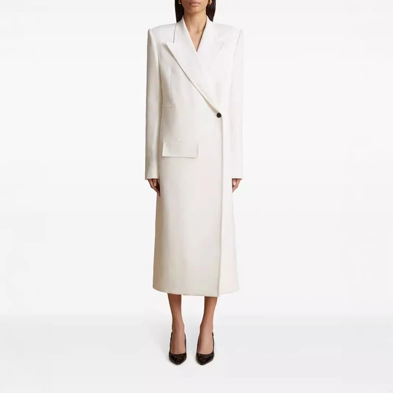 Damen Langes einreihiges Blazerkleid mit schlanker Silhouette und Pattentaschen Nord Taschen