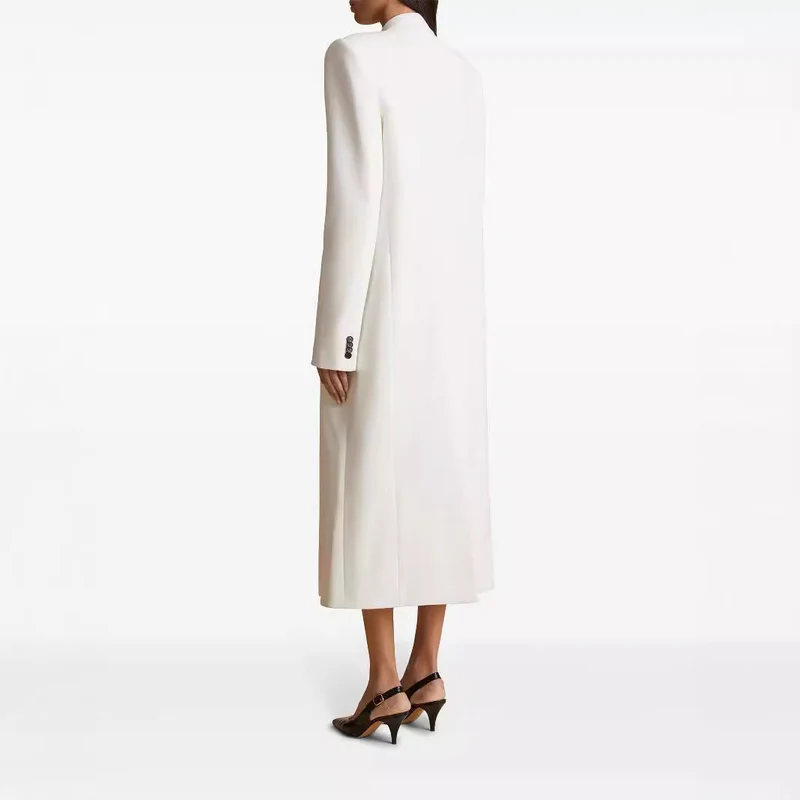 Damen Langes einreihiges Blazerkleid mit schlanker Silhouette und Pattentaschen Nord Taschen