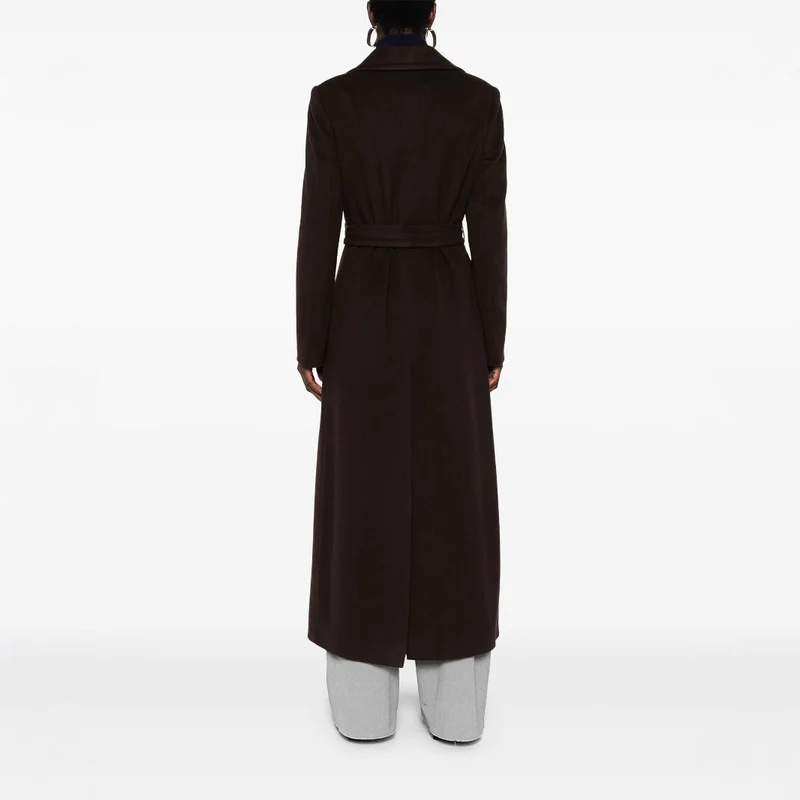 Damen Langer Wickelcoat aus Wollmix mit Bindegürtel und breitem Revers Nord Taschen