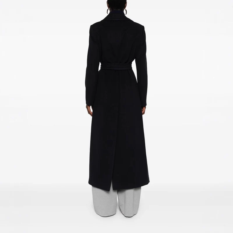Damen Langer Wickelcoat aus Wollmix mit Bindegürtel und breitem Revers Nord Taschen