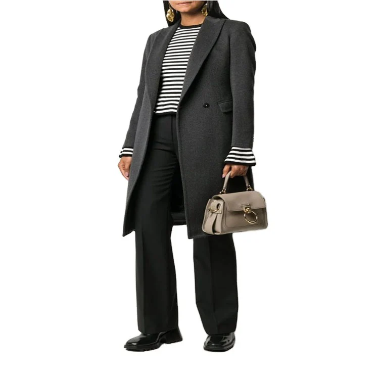 Damen Schlanker Tailoring-Longcoat mit Schalkragen, taillierter Nahtführung und verdeckter Knopfleiste Nord Taschen