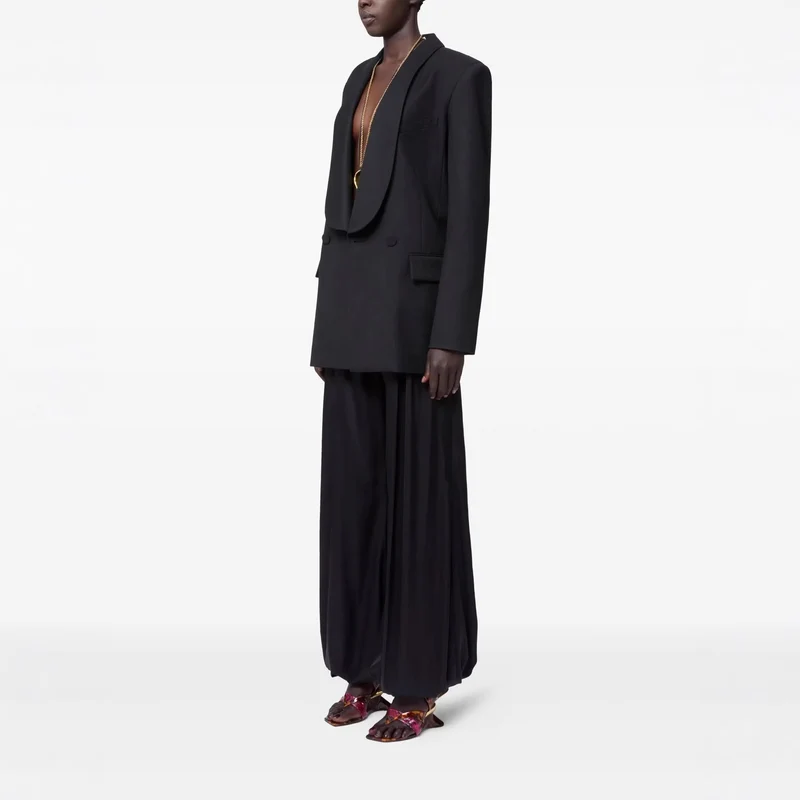 Damen Oversized Smoking-Longblazer mit tiefem Schalkragen und verlängerter Schulterlinie Nord Taschen