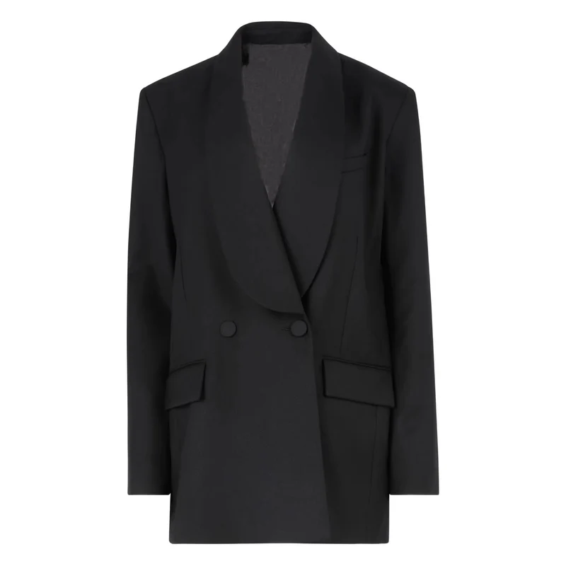Damen Oversized Smoking-Longblazer mit tiefem Schalkragen und verlängerter Schulterlinie Nord Taschen