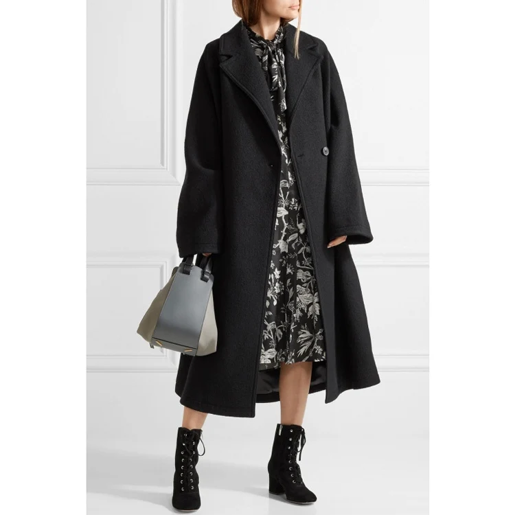 Damen Oversized Einreihiger Wollmix-Longcoat mit fallender Silhouette Nord Taschen