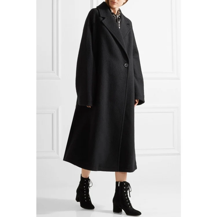 Damen Oversized Einreihiger Wollmix-Longcoat mit fallender Silhouette Nord Taschen