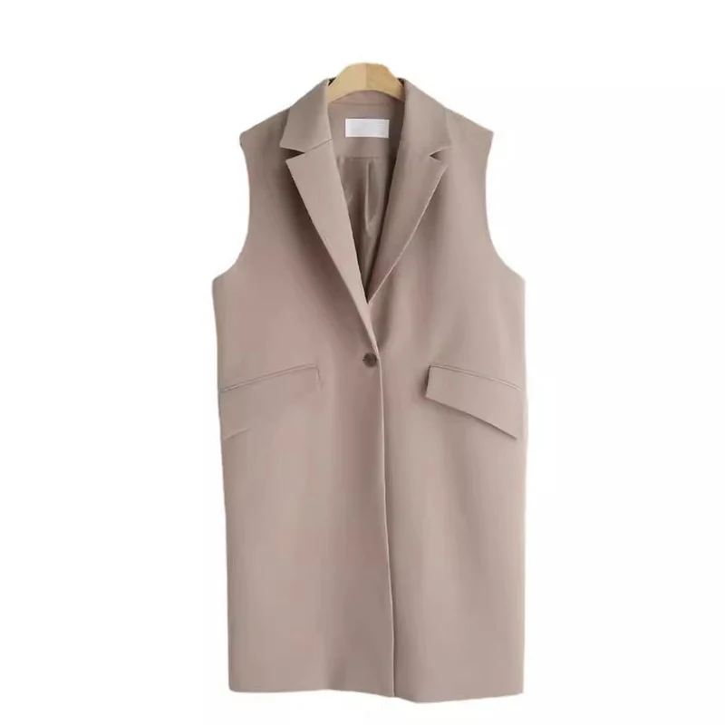 Damen Ärmellose Longweste im Tailoring mit Pattentaschen und einreihiger Knopfleiste Nord Taschen