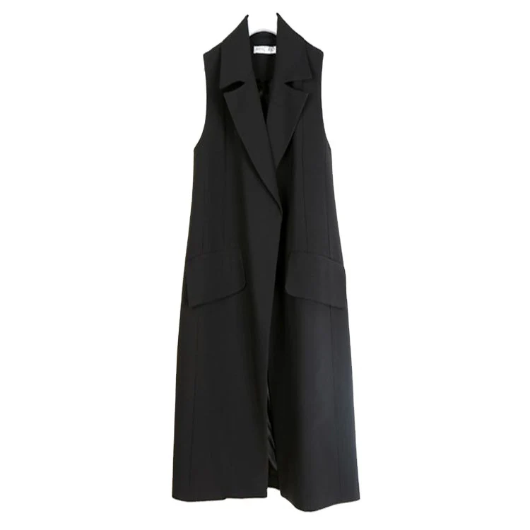 Damen Ärmellose A-Linien Longweste im Oversized Tailoring mit Schalkragen Nord Taschen